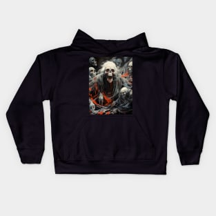 Halloween Demons: Scary Skull Demon on a Dark Background Kids Hoodie